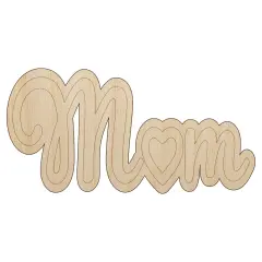 Mom with Heart Unfinished Wood Shape Piece Cutout for DIY Craft Projects