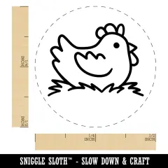 Cartoon Chicken Hen Sitting on Nest Self-Inking Rubber Stamp for Stamping Crafting Planners Green