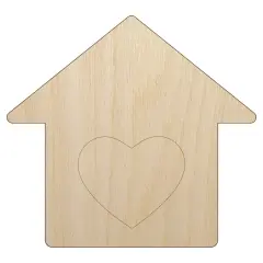 House with Heart Unfinished Wood Shape Piece Cutout for DIY Craft Projects