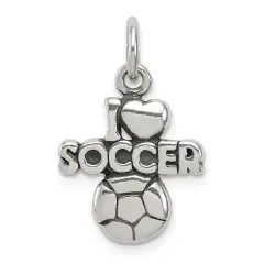 Sterling Silver Antiqued I Love Soccer Charm Pendant Jewerly 17mm x 14mm