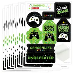 Big Dot of Happiness Game Zone - Pixel Video Game Party or Birthday Party Favor Sticker Set - 12 Sheets - 120 Stickers