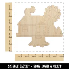 Log Cabin in the Woods Unfinished Wood Shape Piece Cutout for DIY Craft Projects