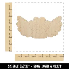 Paw Print Angel Wings with Heart Dog Cat Unfinished Wood Shape Piece Cutout for DIY Craft Projects