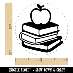 Apple on Stack of Books Reading Library Teacher Self-Inking Rubber Stamp for Stamping Crafting Planners Fuchsia