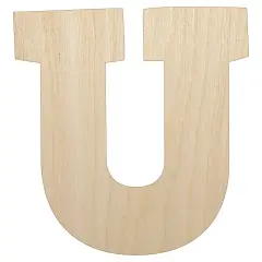 Letter U Uppercase Fun Bold Font Unfinished Wood Shape Piece Cutout for DIY Craft Projects