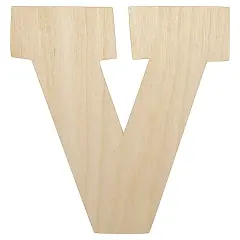 Letter V Uppercase Fun Bold Font Unfinished Wood Shape Piece Cutout for DIY Craft Projects