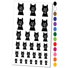 Fancy Cat with Bow Tie Temporary Tattoo Water Resistant Fake Body Art Set Collection Light Pink
