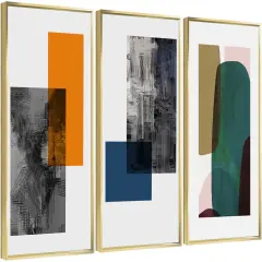 3 Set Framed Canvas Wall Art Oil Paintings - Blocks Paintings