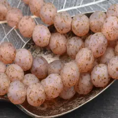 *10* 10mm Matte Rose Pink Opal Picasso Fire Polished Round Beads