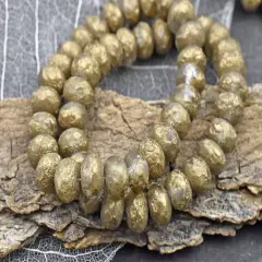 *25* 6x8mm Antique Bronze Washed Etched Crystal Fire Polished Rondelle Beads