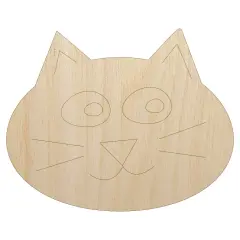 Happy Cat Face Doodle Unfinished Wood Shape Piece Cutout for DIY Craft Projects