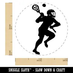 Lacrosse Player with Stick and Ball Self-Inking Rubber Stamp for Stamping Crafting Planners Black
