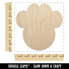 Paw Print Dog Cat Peace Sign Unfinished Wood Shape Piece Cutout for DIY Craft Projects