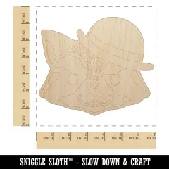 Raccoon with English Derby Bowler Hat Unfinished Wood Shape Piece Cutout for DIY Craft Projects