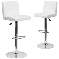 Emma and Oliver 2 Pack Contemporary Vinyl Adjustable Height Barstool with Panel Back and Chrome Base White