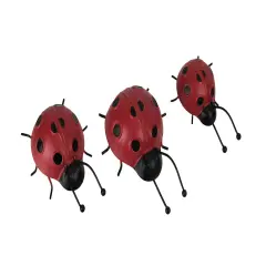 Set of 3 Metal Ladybug Art Sculptures Garden Decor Indoor Outdoor Decorations