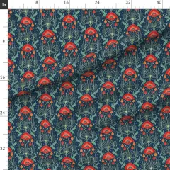 Various Fabrics by the Yard or Fat Quarter Small Art Nouveau Poppy Red Custom Printed Fabric by Spoonflower