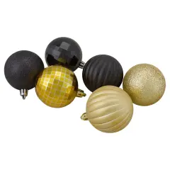 Northlight Shatterproof 3-Finish Christmas Ball Ornaments - 2.5" (60mm) - Black and Gold- 100ct