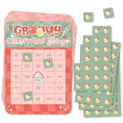 Big Dot of Happiness Groovy Christmas - Bingo Cards and Markers - Pastel Holiday Party Bingo Game - Set of 18