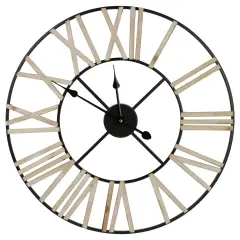 Northlight 24" Roman Numeral Battery Operated Round Wall Clock with Metal Frame Black