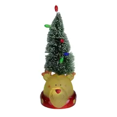 Roman 9.5" LED Lighted Green Tree with Smiling Bear Head Figure Multi