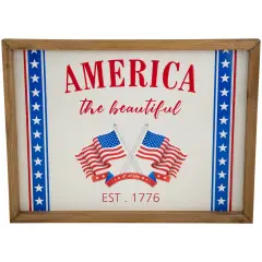 Northlight America the Beautiful Patriotic Framed Wall Sign - 15.75" Blue