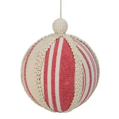 Northlight 6" White and Red Striped Ball Christmas Ornament with Rope Accent