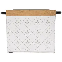 Northlight 7" White Embossed Square Utensil Storage Box with Wooden Frame