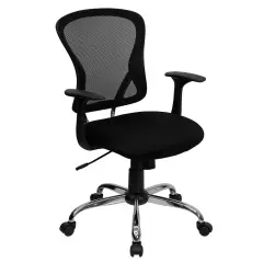 Emma and Oliver Mid-Back Mesh Swivel Task Office Chair with Chrome Base and Arms Black