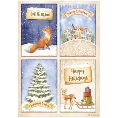 Stamperia Rice Paper Sheet A4-4 Cards Fox, Winter Valley