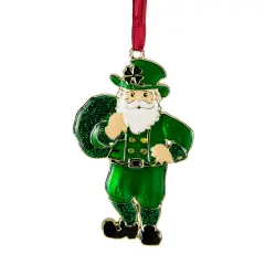 Northlight 3.5" Green Brass-Plated Irish Santa Christmas Ornament with European Crystals