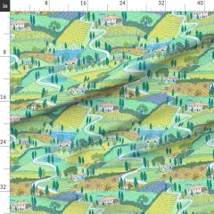 Various Fabrics by the Yard or Fat Quarter Multicolor Painting Farmland Villa Italian Landscape Large Scale Countryside Tuscan Mediterranean Custom Printed Fabric by Spoonflower