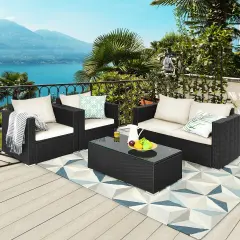 4Pcs Patio Rattan Cushioned Furniture Set White