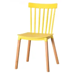 Modern Plastic Dining Chair Windsor Design with Beech Wood Legs Single Yellow