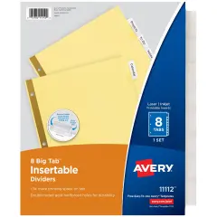 Avery Big Tab Insertable Dividers, 8 Clear Tabs, 24 Set Value Pack (11115)