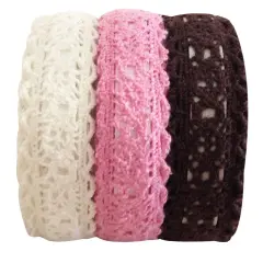 Wrapables Decorative Lace Tape (Set of 3) White, Pink, Brown