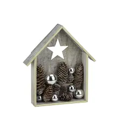 Midwest 11" Battery Operated Brown and White LED Rustic House Christmas Tabletop Decor