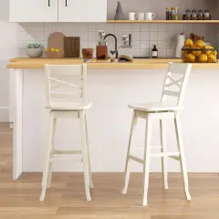 Swivel Bar Stool Set Of 2 With Inclined Backrest White