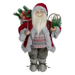 Northlight 18" Standing Santa Christmas Figure with Snow Shoes and Presents Red