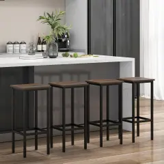 Set Of 4 Bar Stool Set 26" Bar Chair With Metal Legs And Footrest Rustic Brown