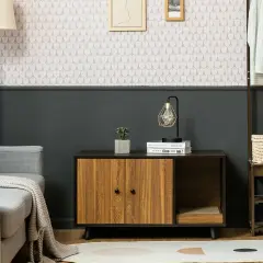 Cat Litter Box Enclosure with Divider and Double Doors Coffee