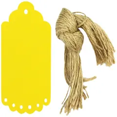 Wrapables 10 Gift Tags with Free Cut Strings, Scalloped Edge Yellow Large