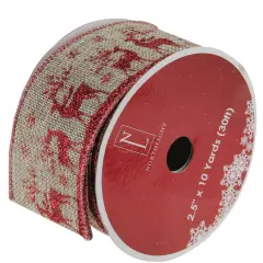 Northlight Pack of 12 Red and Brown Burlap Reindeer Wired Christmas Craft Ribbon Spools - 2.5" x 120 Yards