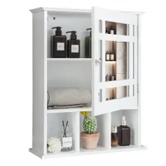 Wall Mounted Bathroom Cabinet with Mirrored Magnetic Door Holder White