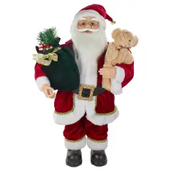 Northlight 2' Standing Santa Christmas Figure with a Plush Bear Red