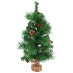Northlight Pre-Lit Mixed Pine and Pine Cones Artificial Christmas Tree in Jute Base - 23.5" - Warm Clear LED Lights Green
