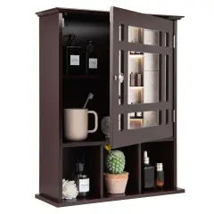 Wall Mounted Bathroom Cabinet with Mirrored Magnetic Door Holder Brown