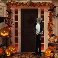 Northlight LED Lighted Animated Butler with Sound Halloween Decoration - 5.5' - Clear Lights Gray