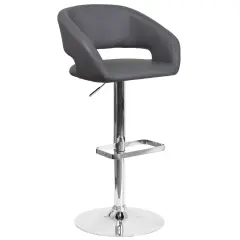 Merrick Lane Rothko Modern Bar Stool Rounded Mid-Back Stool With Height Adjustable Swivel Seat Gray Vinyl