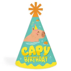 Big Dot of Happiness Capy Birthday - Cone Happy Birthday Capybara Party Hats for Kids and Adults - Set of 8 (Standard Size)